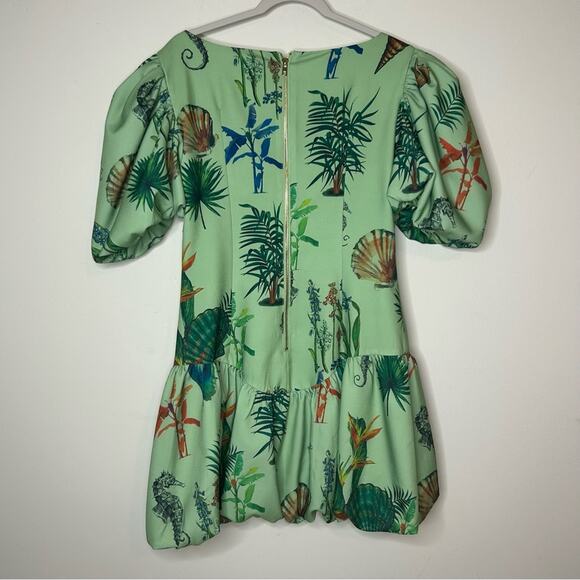 The Brand Label Green Bubble Dress Seahorse Seashells Tropical Short Sleeve XL - Picture 2 of 7